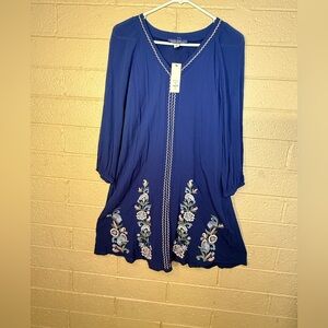 Blue Rain Royal Blue Dress with Floral Embroidery